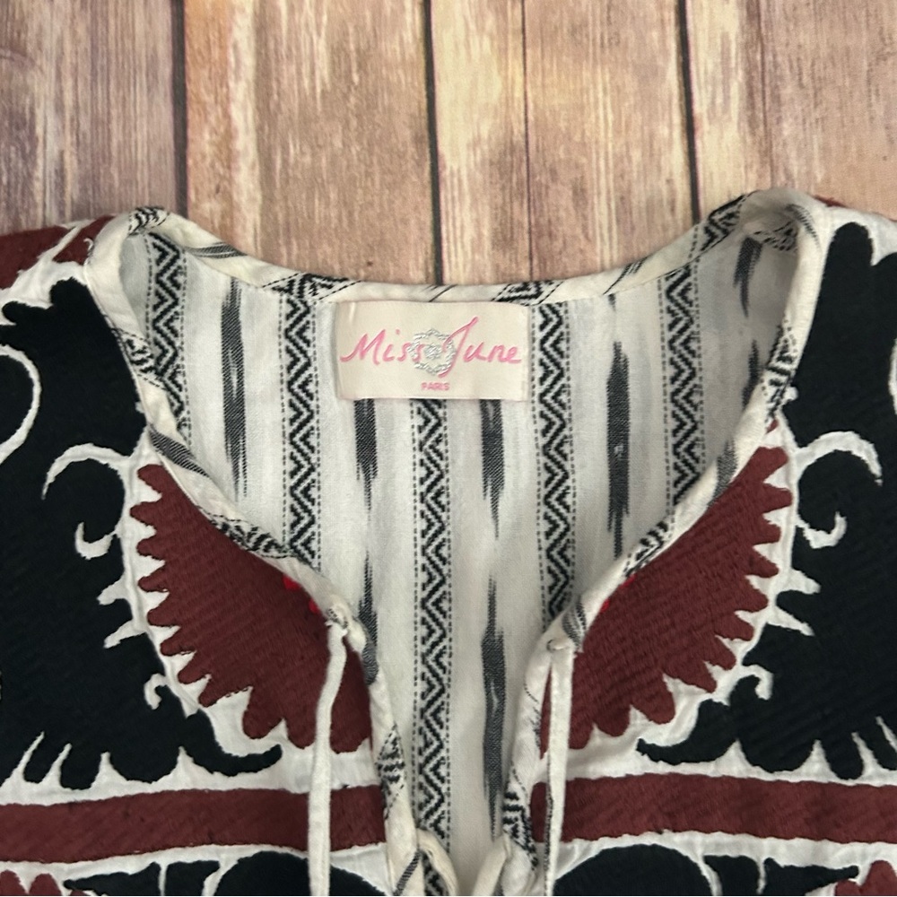 Miss June Paris Striped Boho Blouse with Embroidered Details - Picture 4 of 6